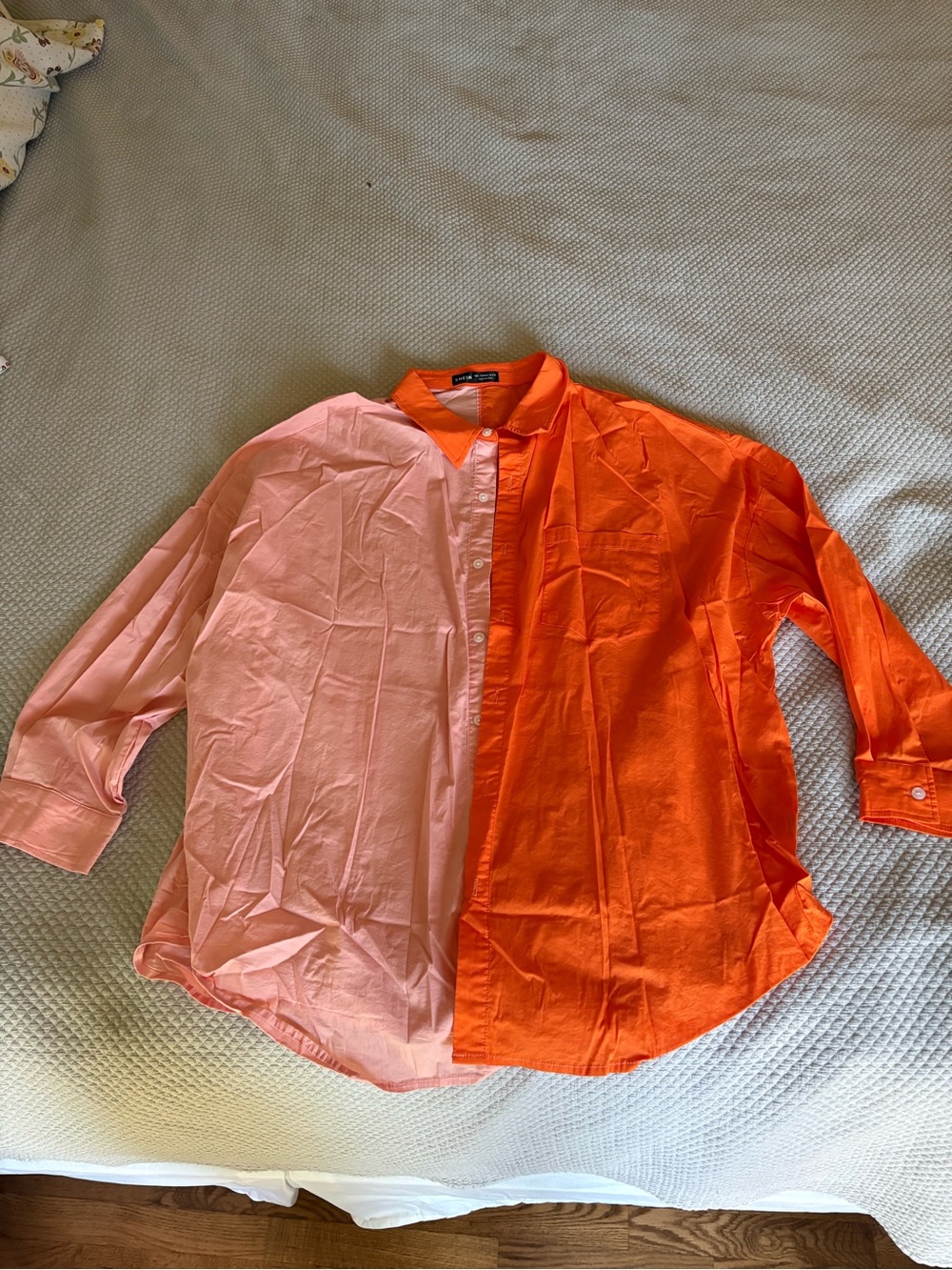 Colorblock Pink & Orange Button-Up Shirt